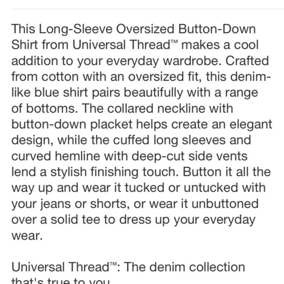 Women's Long Sleeve Denim Oversized
Button Down Shirt - Universal Thread - Picture 10 of 10
